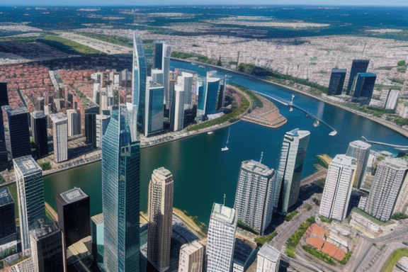 Aerial view of a modern city with skyscrapers