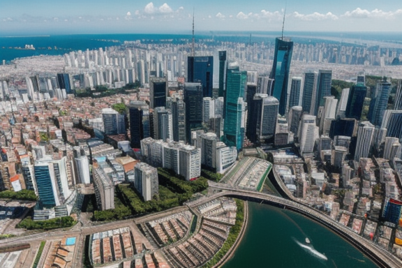 Aerial view of a modern cityscape in a bustling emerging market