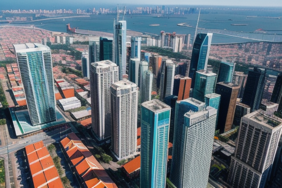 Aerial view of a developing market city skyline