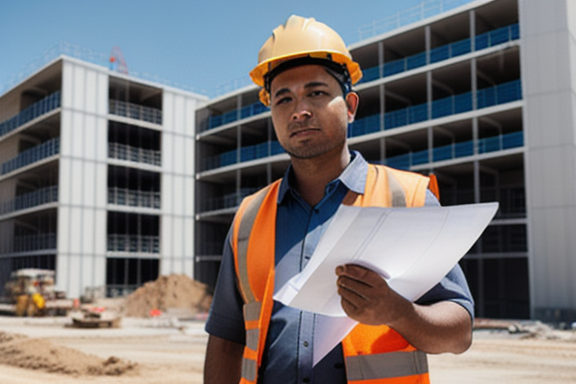 Construction worker with blueprints