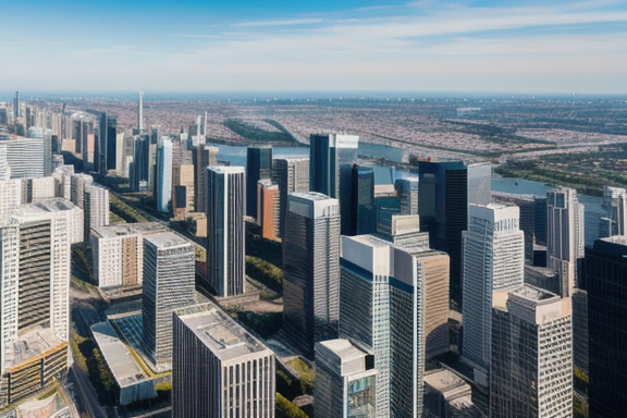 Aerial view of a modern city skyline