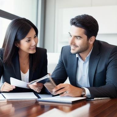 Real estate agents discussing listings