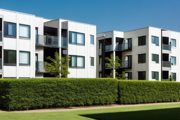Grupo de edifícios de apartamentos modernos cercados por área verde