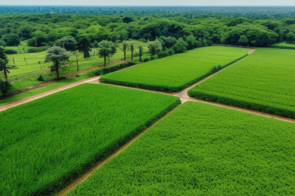 Aerial view of a vacant land with lush green surroundings