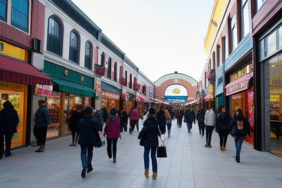 Shopping center with vibrant storefronts