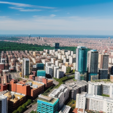 Aerial view of a vibrant cityscape