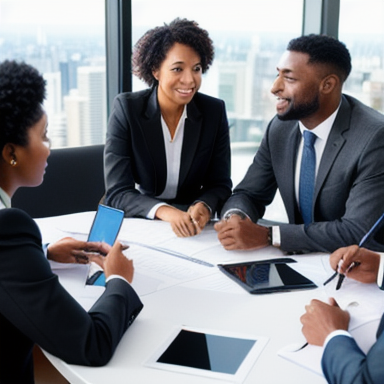 Group of professionals discussing investment opportunities