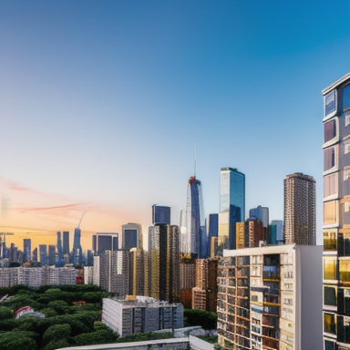 Apartamento moderno com skyline da cidade ao fundo