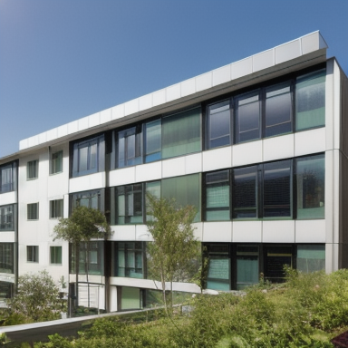 Sustainable building with green rooftop garden