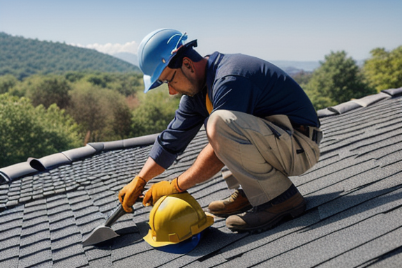 Worker repairing a roof
